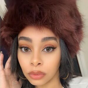 Burgundy faux fur hat